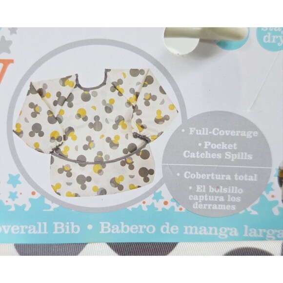 Disney Baby Long Sleeve Coverall Bib Mickey Mouse Stain Resistant Adjustable - Picture 6 of 9